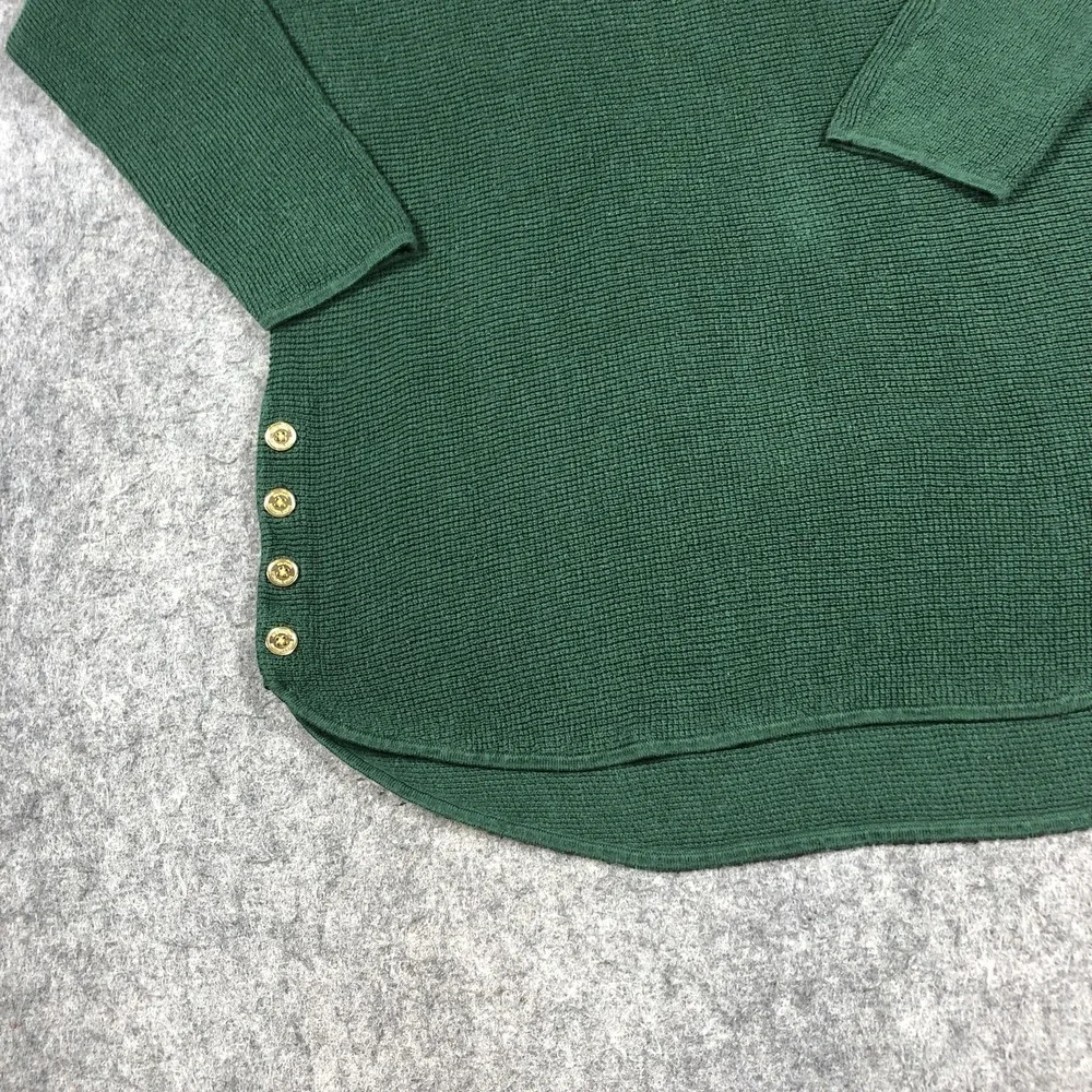 MICHAEL Michael Kors Sweater Womens M Green Waffle Knit Side Button Tunic Top